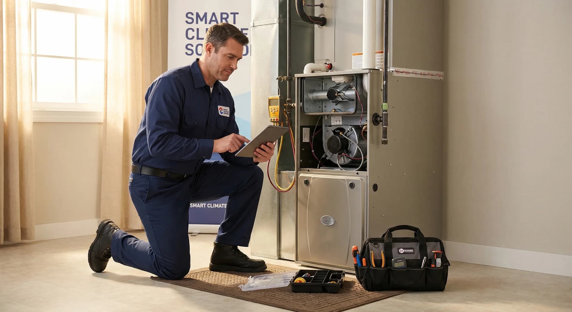 HVAC service professional using ServBuilder